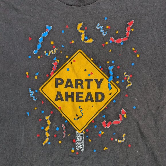 Vintage 90s Fruit of the Loom T-Shirt Men L Black Party Ahead Single Stitch - Picture 2 of 9